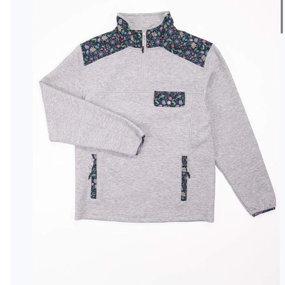 Simply Southern Gray Sweatshirt with Floral Accents